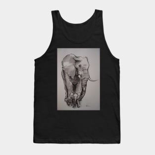 Mama Elephant & Baby - ink wash painting on vintage paper Tank Top